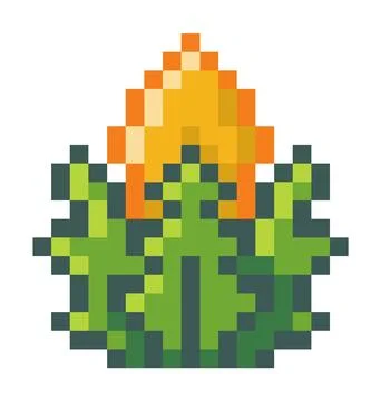Abstract element for pixel game, green bush or plant with yellow flower イラスト素材