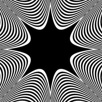Abstract element with radiating lines. Monochrome concentric, radial pattern. Stock Illustration