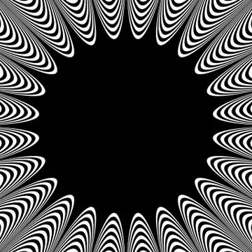 Abstract element with radiating lines. Monochrome concentric, radial pattern. Illustrazione stock