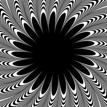 Abstract element with radiating lines. Monochrome concentric, radial pattern. Illustrazione stock