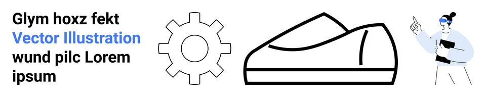 Abstract Elements Featuring Gear, Shoe, and Person with Text in Contemporar.. Stock Illustration