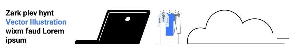 Abstract Elements Including Laptop Icon with Figures, Text and Cloud Outlin.. Stock Illustration