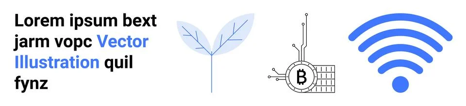 Abstract Elements with Leaf, Bitcoin Circuit, wireless Signal and Text Plac.. 스톡 일러스트