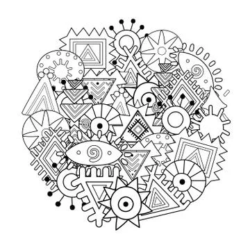 Abstract elements mandala coloring page. Tribal circle shape pattern Illustrazione stock