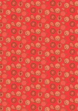 Abstract elements of round and oval shapes in brown on a coral background. 库存插图