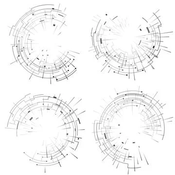 Abstract elements set of circular lines and rays Stock Illustration