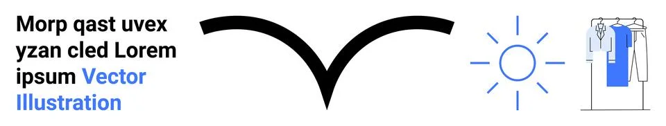 Abstract Elements Text, Black Wing, Sun Icon, and Clothing Hanger Graphics Illustrazione stock