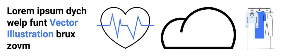 Abstract elements with text, heartbeat in a heart, cloud shape, and clothin.. Illustrazione stock