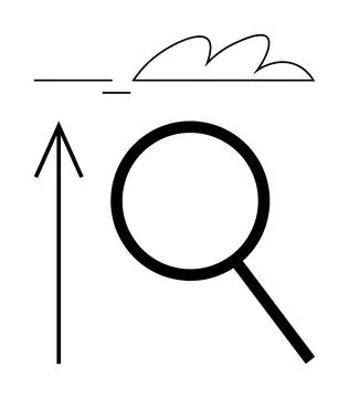 Abstract Elements with Upward Arrow, Magnifying Glass, and Stylized Cloud イラスト素材