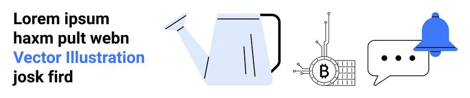 Abstract Elements with Watering Can, Bitcoin Circuit, Chat Bubble, and Blue.. Illustrazione stock