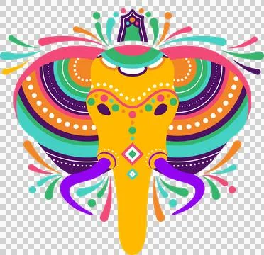 Abstract elephant head is appearing in flat vector on transparent background, Stock Illustration