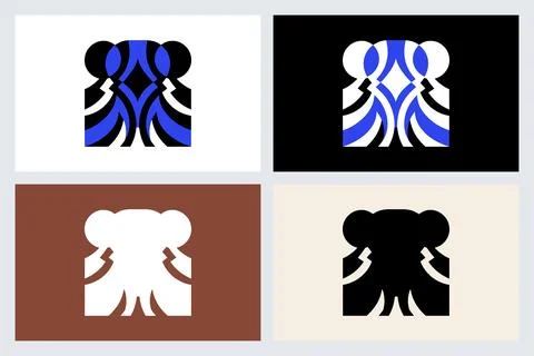 Abstract Elephant Icon Set Minimalist Design Stock Illustration