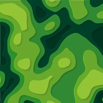 Abstract elevation map.Green paper cut out in trendy style Stock Illustration