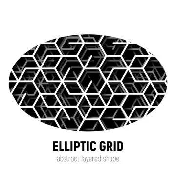 Abstract ellipse shape with layered lines triangular grid and shadow Stock Illustration