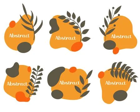 Abstract emblem label or logo design set, liquid stains with plants in modern Stock Illustration