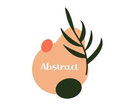 Abstract emblem label or logo design, liquid stains with plants in modern Stock Illustration