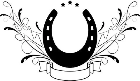 Abstract emblem for logo or design with horseshoe and stars 库存插图