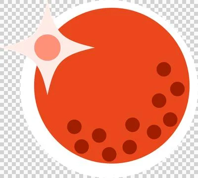Abstract emblem is showing in flat design, orange disc, dots and peach star, Stock Illustration
