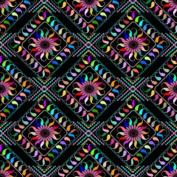 Abstract embroidered paisley seamless pattern. Vector colorful patterned flor イラスト素材