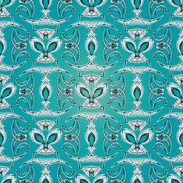 Abstract embroidery seamless pattern. Vector light blue patterne Stock Illustration