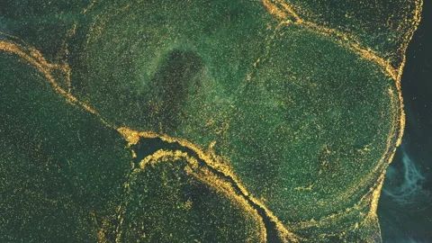 Abstract emerald green fluid marble with elegant gold veins and swirls Stock Footage 331592249