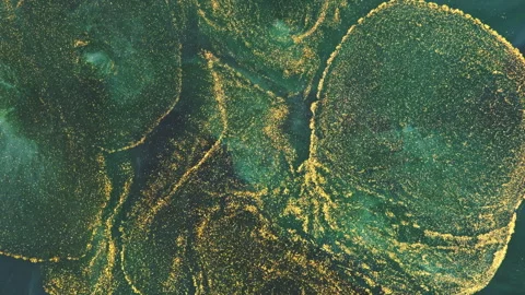 Abstract emerald green fluid marble with elegant gold veins and swirls Stock Footage 331593156