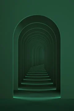 Abstract emerald green surreal background. Arch corridor teal green backdrop Illustrazione stock