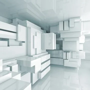 Abstract empty 3d interior with chaotic cubes Illustrazione stock