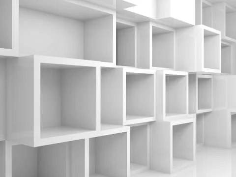 Abstract empty 3d interior with white square shelves Stock Illustration