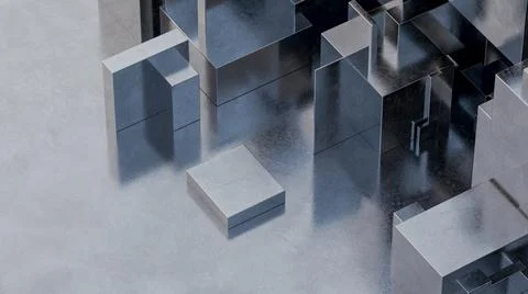 Abstract Empty Background of Silver Metal Cubes Illustrazione stock