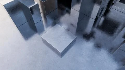 Abstract Empty Background of Silver Metal Cubes Stock Illustration
