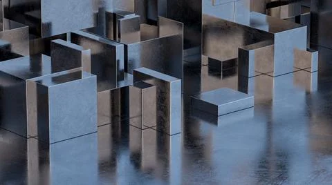 Abstract Empty Background of Silver Metal Cubes Illustrazione stock