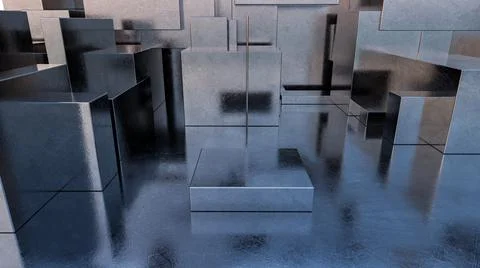 Abstract Empty Background of Silver Metal Cubes Ilustração Stock