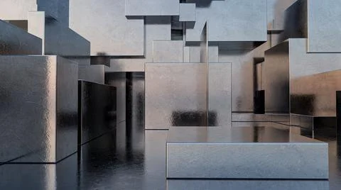 Abstract Empty Background of Silver Metal Cubes Stock Illustration