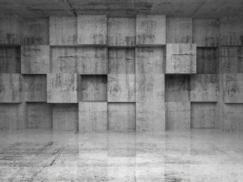 Abstract empty concrete interior with cubes on the wall Illustrazione stock