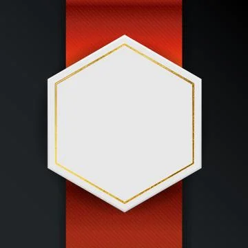 Abstract Empty Frame with Red ribbon and Golden Elements.  Illustration イラスト素材