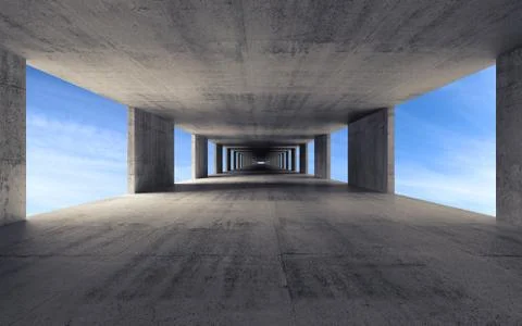 Abstract empty gray concrete interior background, 3d render Illustrazione stock