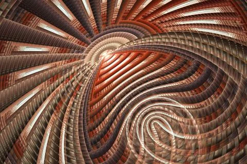 Abstract empty hall with textured walls. Computer-generated fractal in red, b Stock Illustration
