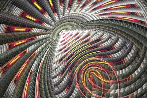 Abstract empty hall with textured walls. Computer-generated fractal in red, y Stock Illustration