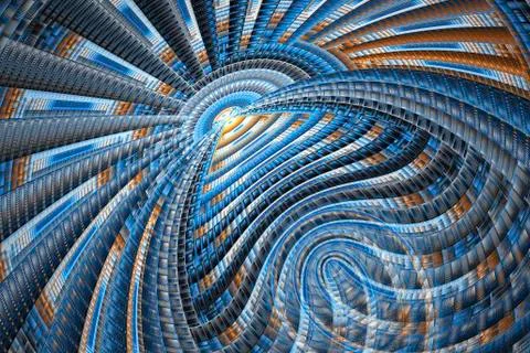 Abstract empty hall with textured walls. Computer-generated fractal in blue,  Stock Illustration