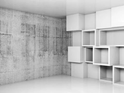 Abstract empty interior background with white cubes Stock Illustration