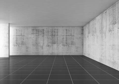 Abstract empty interior with concrete walls and black floor tiling Stock Illustration