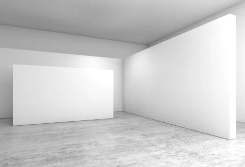 Abstract empty interior, white walls installation 3 d Stock Illustration