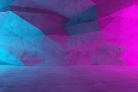 Abstract empty, modern concrete room with cyan and pink neon colored sidelit  イラスト素材