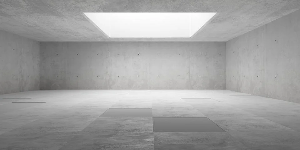 Abstract empty, modern concrete room with square opening in the ceiling and.. Stock Illustration