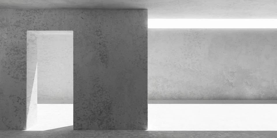 Abstract empty, modern concrete room with open wall and ceiling opening and.. Stock Illustration