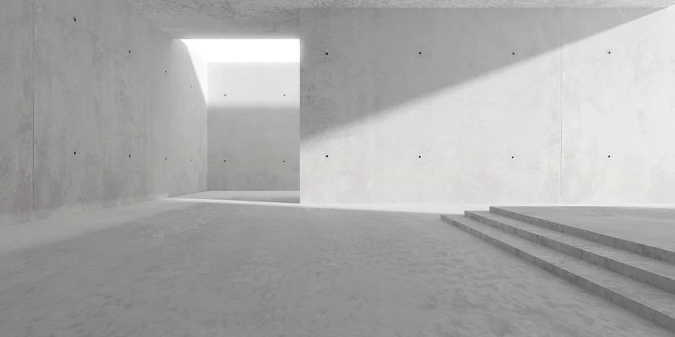 Abstract empty, modern concrete room with ceiling opening in the back, larg.. Stock Illustration