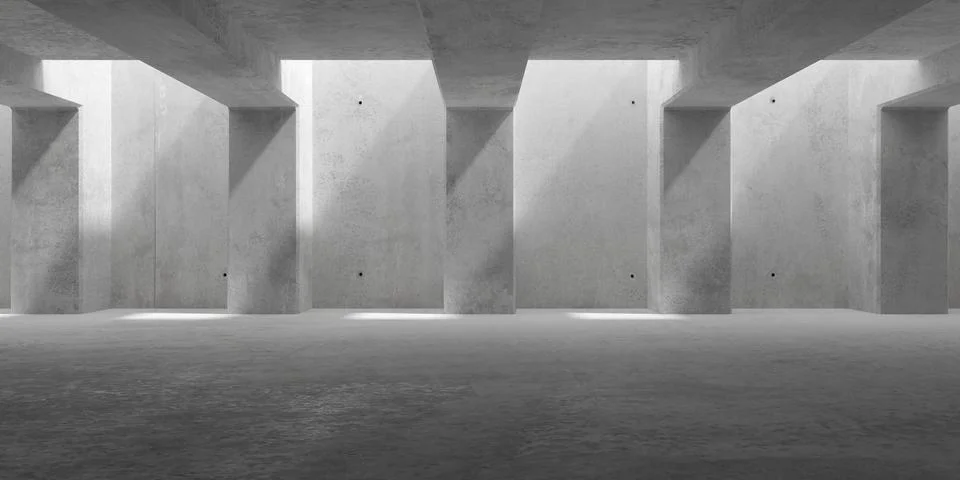 Abstract empty, modern concrete room with ceiling beams, pillars and rough .. Stock Illustration