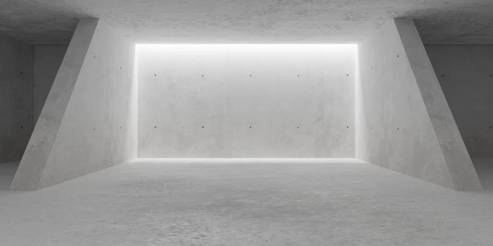 Abstract empty, modern concrete room with dividers and back wall light and .. Ilustración de archivo