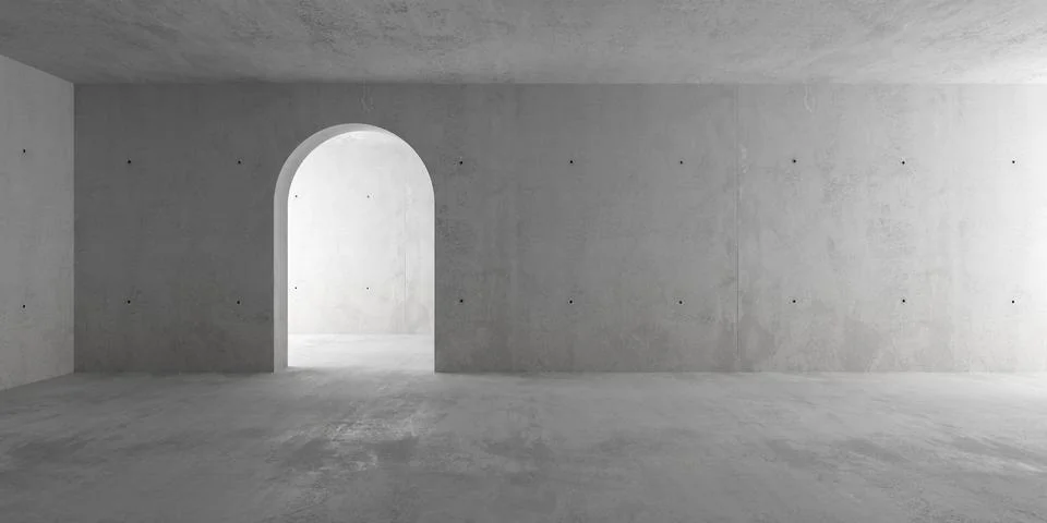Abstract empty, modern concrete room with rounded door opening in the back .. Ilustración de archivo